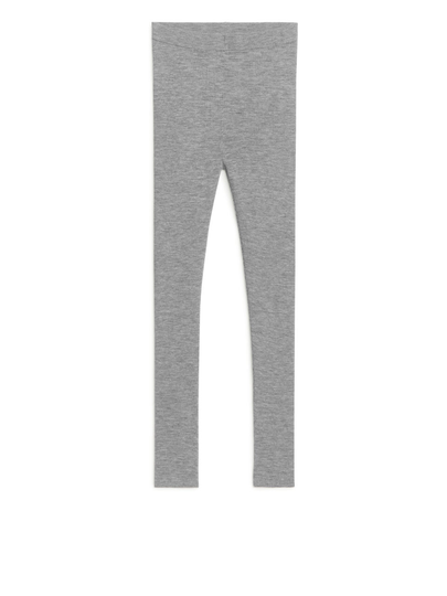 Ribbed Wool Blend Leggings - Grey