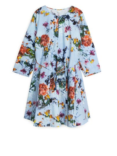 Slow Flowers Printed Cotton Dress - Blue