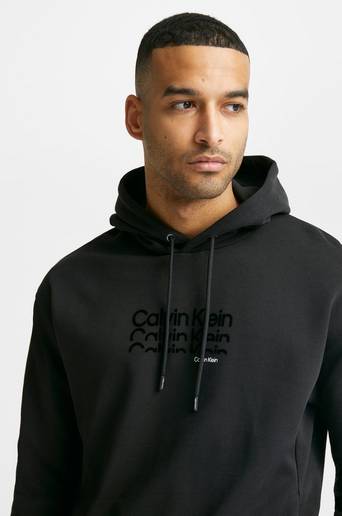 Calvin Klein Hoodie Triple Logo Flock Comfort Hoodie Svart