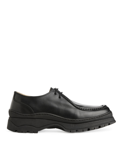 Leather Moc Toe Shoes - Black