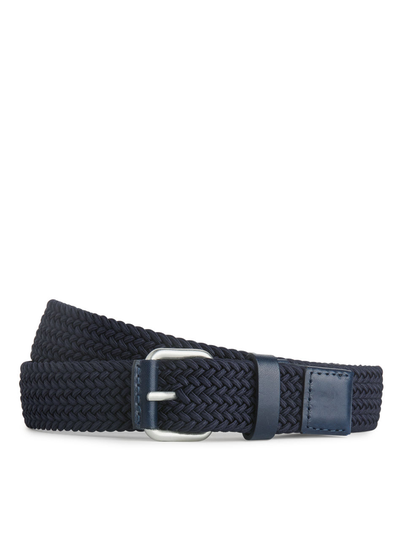 Braided Leather Trimmed Belt - Blue