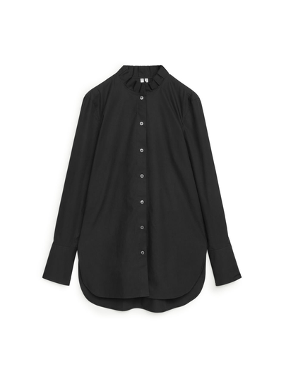 Pleated-Collar Poplin Shirt - Black