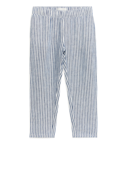 Tapered Linen Blend Trousers - Blue
