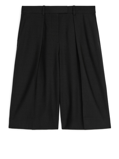 Pleat Detail Wool Culottes - Black
