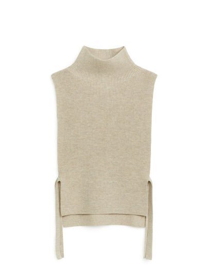 Rib-Knit Bib Neck - Beige