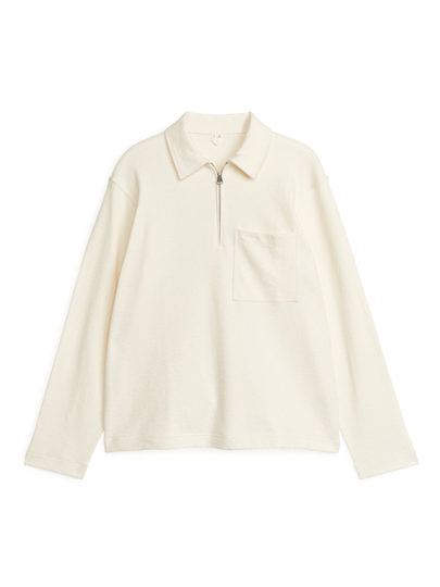 Bouclé Half Zip - White