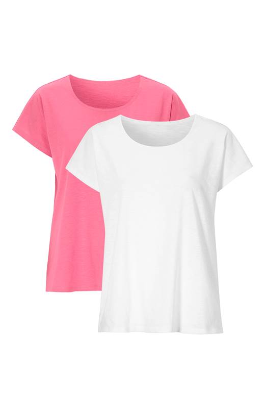 Cellbes Enfärgad trikåtopp i GOTS-bomull 2-Pack Rosa Vit