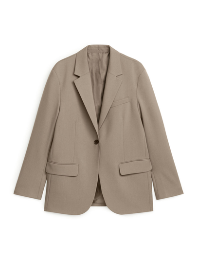 Oversized Wool Hopsack Blazer - Beige