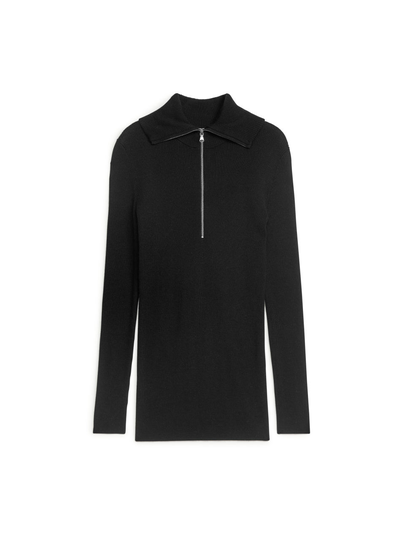 Merino Wool Half-Zip Jumper - Black