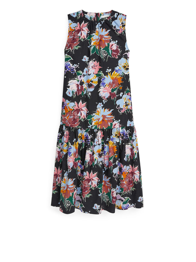 Drop-Waist Printed Dress - Black