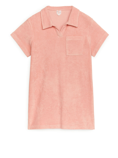 Cotton Towelling Polo Dress - Orange