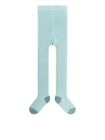Colour Contrast Rib Tights - Turquoise
