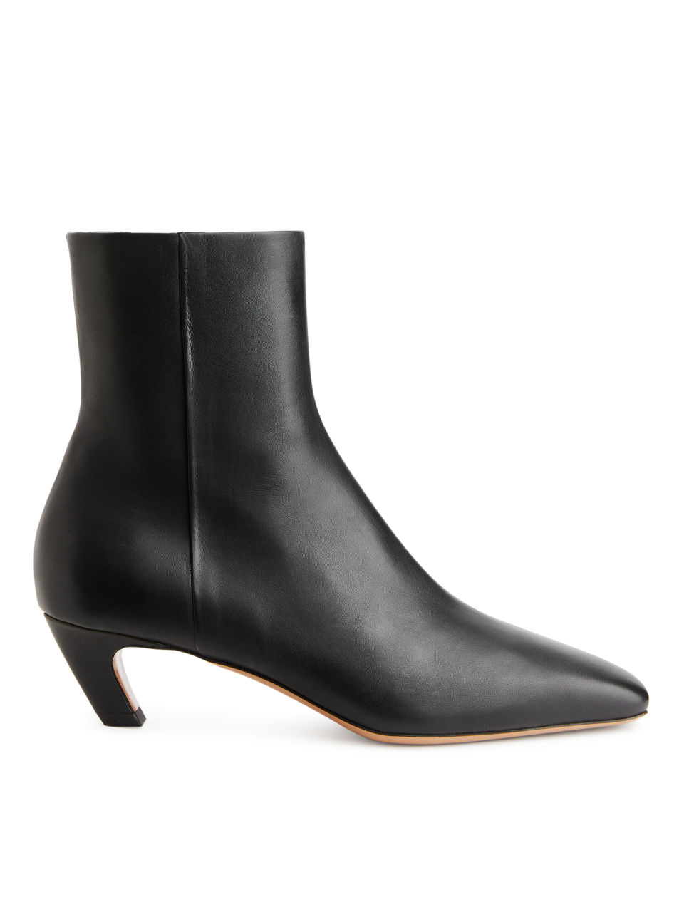 Mid-Heel Leather Ankle Boots - Black