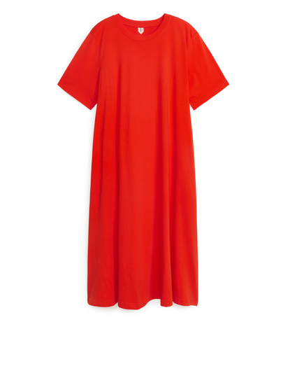 A-Line T-Shirt Midi Dress - Orange