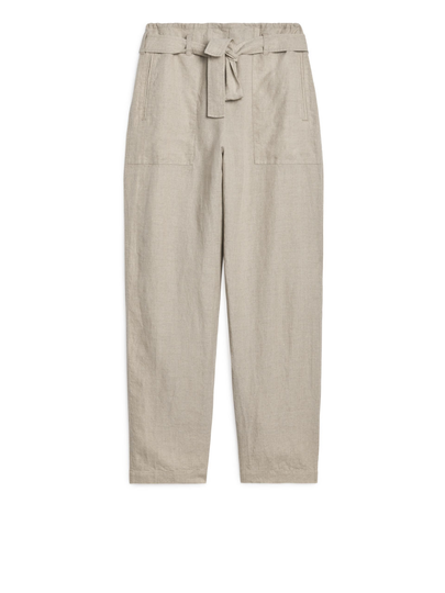 Paperbag Linen Trousers - Beige
