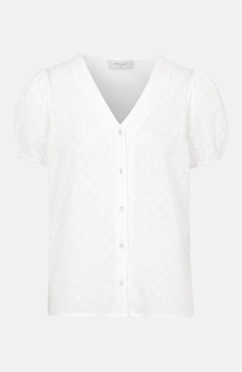 V-ringad blus med puffärm Beate