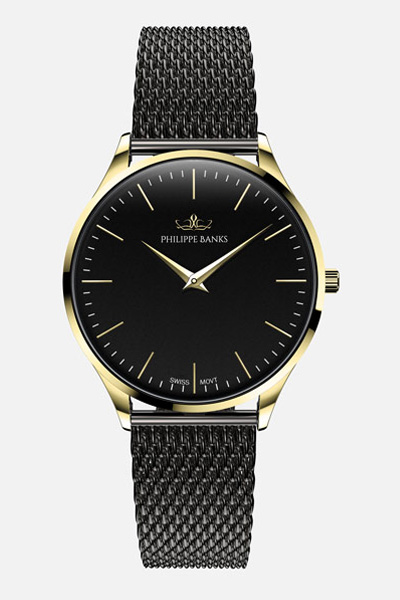 Philippe Banks Slimline 36mm Guld/Svart Mesh PHBG36001