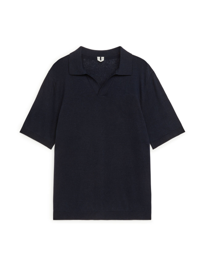 Cotton Linen Polo Shirt - Blue