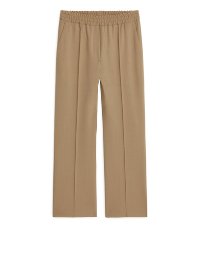 Elastic Waist Wool Trousers - Beige