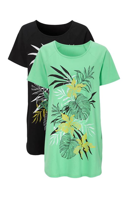 Cellbes Jerseytunika med blommigt mönster 2-Pack Ljusgrön Svart