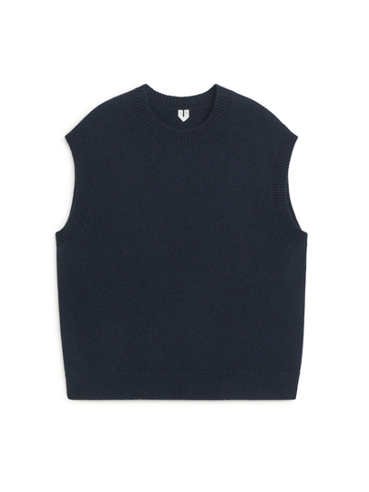 Crew-Neck Wool Vest - Blue