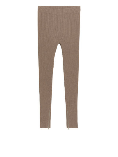Ribbed Wool Leggings - Beige