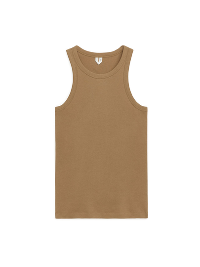 Ribbed Racer Tank - Beige