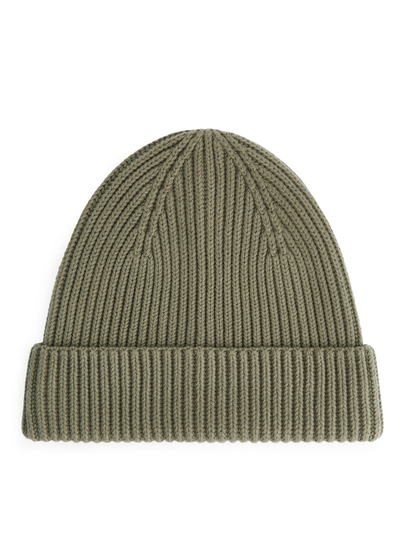 Rib-Knitted Cotton Beanie - Green