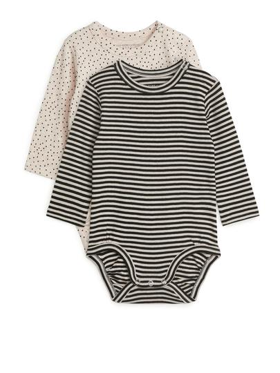 Long-Sleeve Bodysuits Set of 2 - Beige