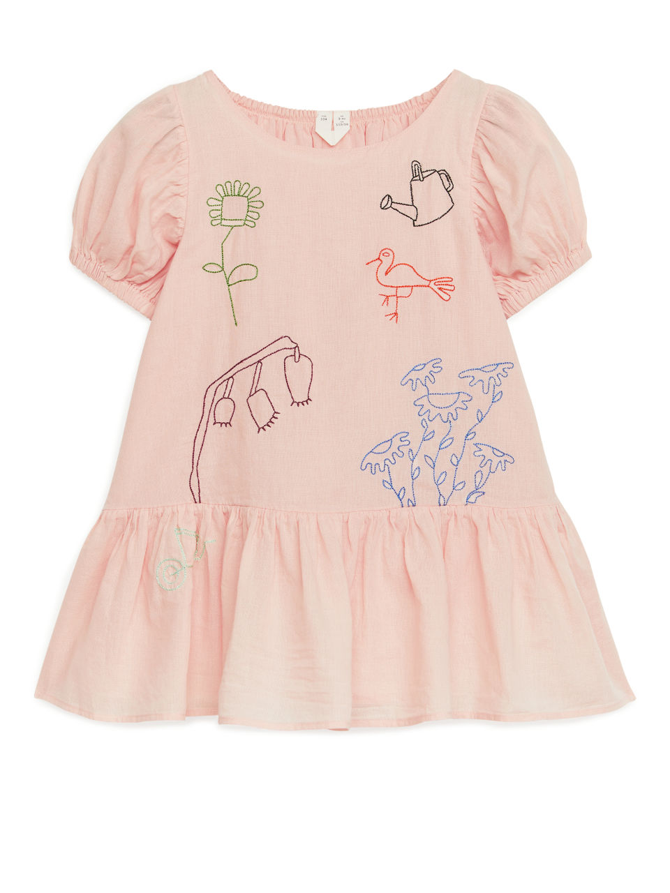 Embroidered Puff-Sleeve Dress - Orange