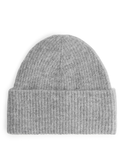 Half-Cardigan Alpaca Merino Beanie - Grey