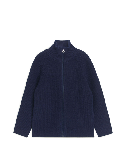 Wool Blend ZIp Cardigan - Blue