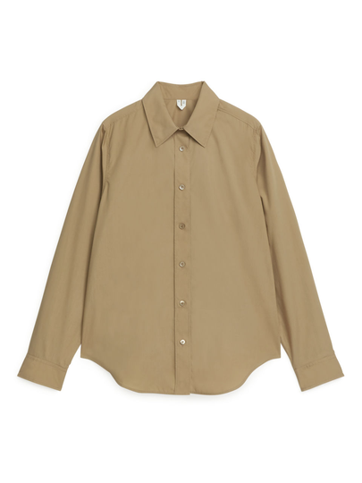 Straight Cut Poplin Shirt - Beige