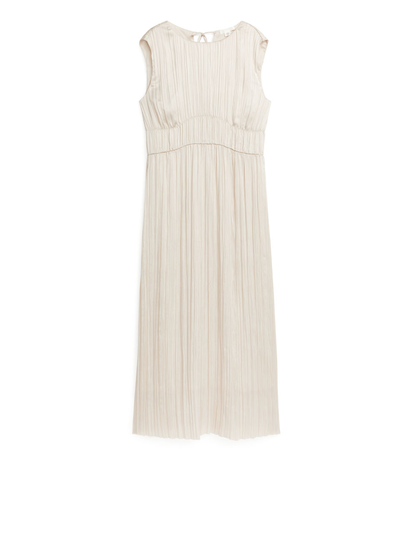 Crinkled Sleeveless Dress - Beige