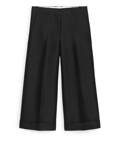 Cropped Lyocell Blend Trousers - Black