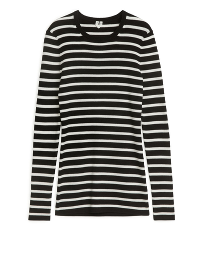 Rib-Knit Merino Top - Black