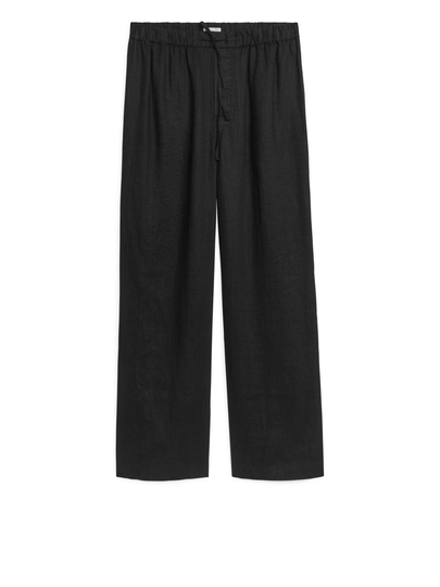 Linen Drawstring Trousers - Black
