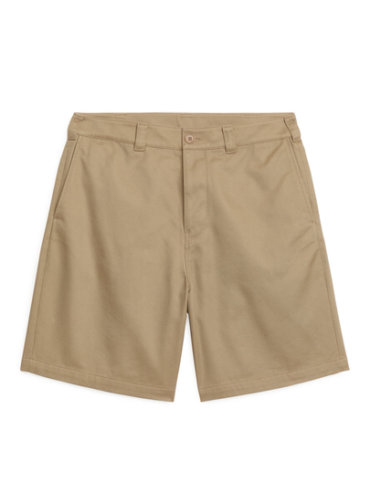 Relaxed Cotton Twill Shorts - Beige