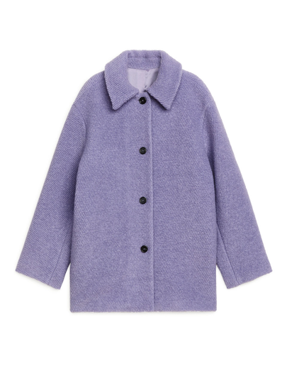 Short Wool Bouclé Coat - Purple