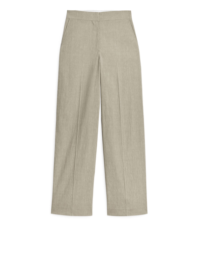 Linen Blend Straight-Fit Trousers - Brown