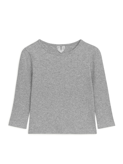Long Sleeve Rib Top - Grey