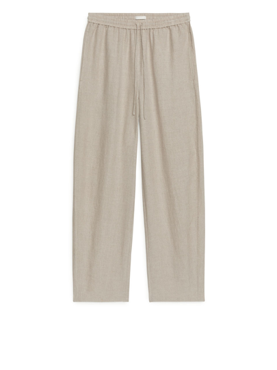 Linen Barrel Leg Trousers - Beige