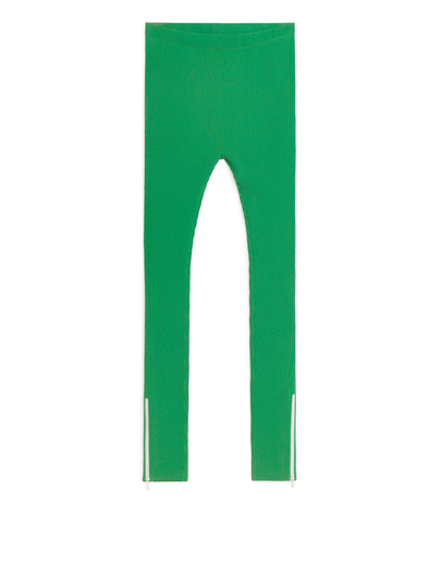 Rib-Knitted Leggings - Green
