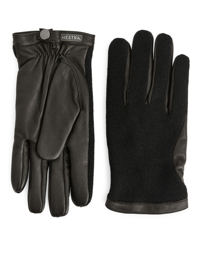Hestra Leather Wool Tricot Gloves - Black