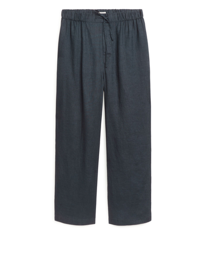 Linen Drawstring Trousers - Blue