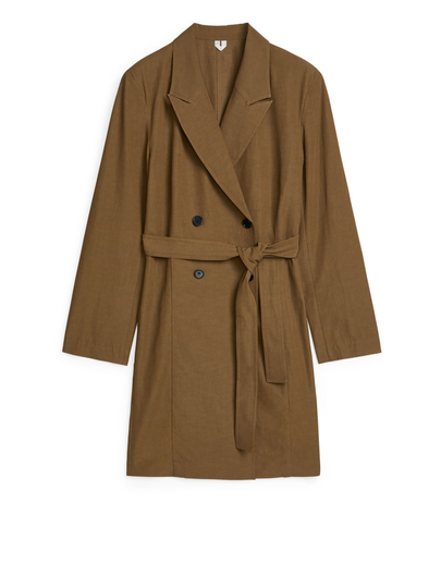 Belted Blazer Dress - Beige