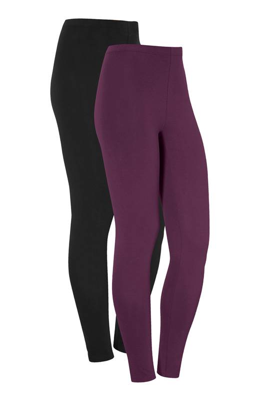 Cellbes Leggings i mjuk trikå 2-Pack Plommon Svart