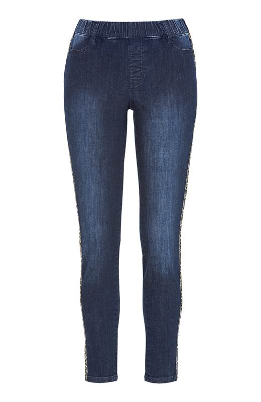 Cellbes Stretchiga jeggings med leopardrevärer Mörkblå Denim