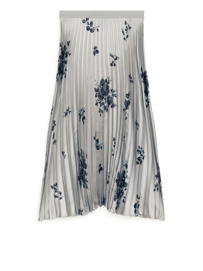 Pleated Floral Skirt - Grey