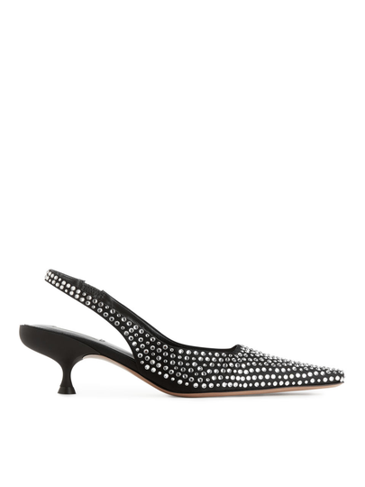Rhinestone Slingback Pumps - Black
